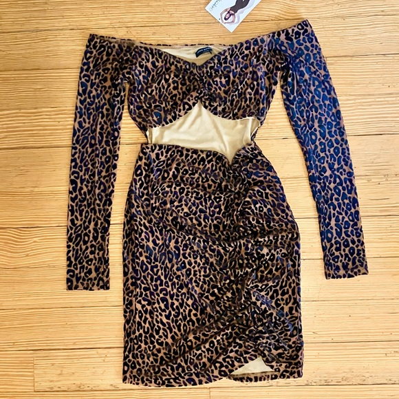 NWT Naked Wardrobe Leopard Long Sleeve Cutout Mini Dress Size Large - Picture 4 of 9